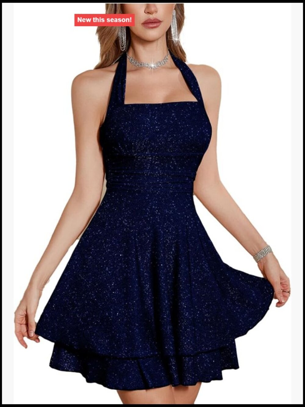 Sparkly Sequin Halter Dress Sleeveless Cocktail Party Clubwear